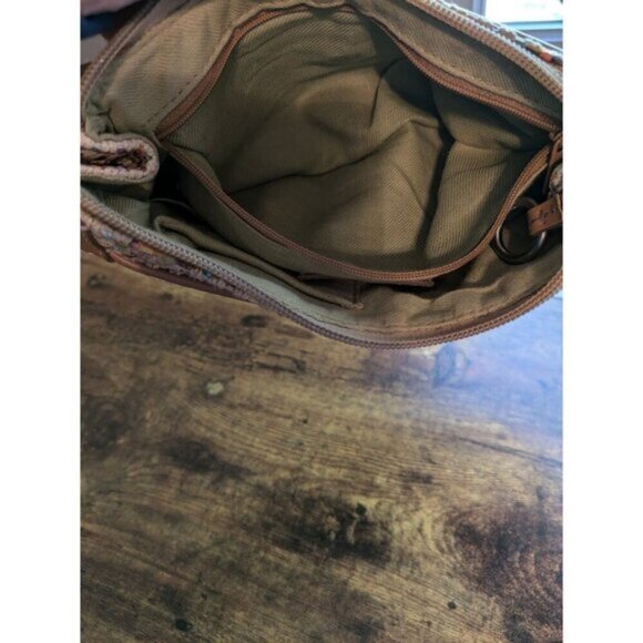 Fossil Woven Jute Shoulder Bag Purse Tan Multicolor Straw Basket Weave Leather - Picture 8 of 12